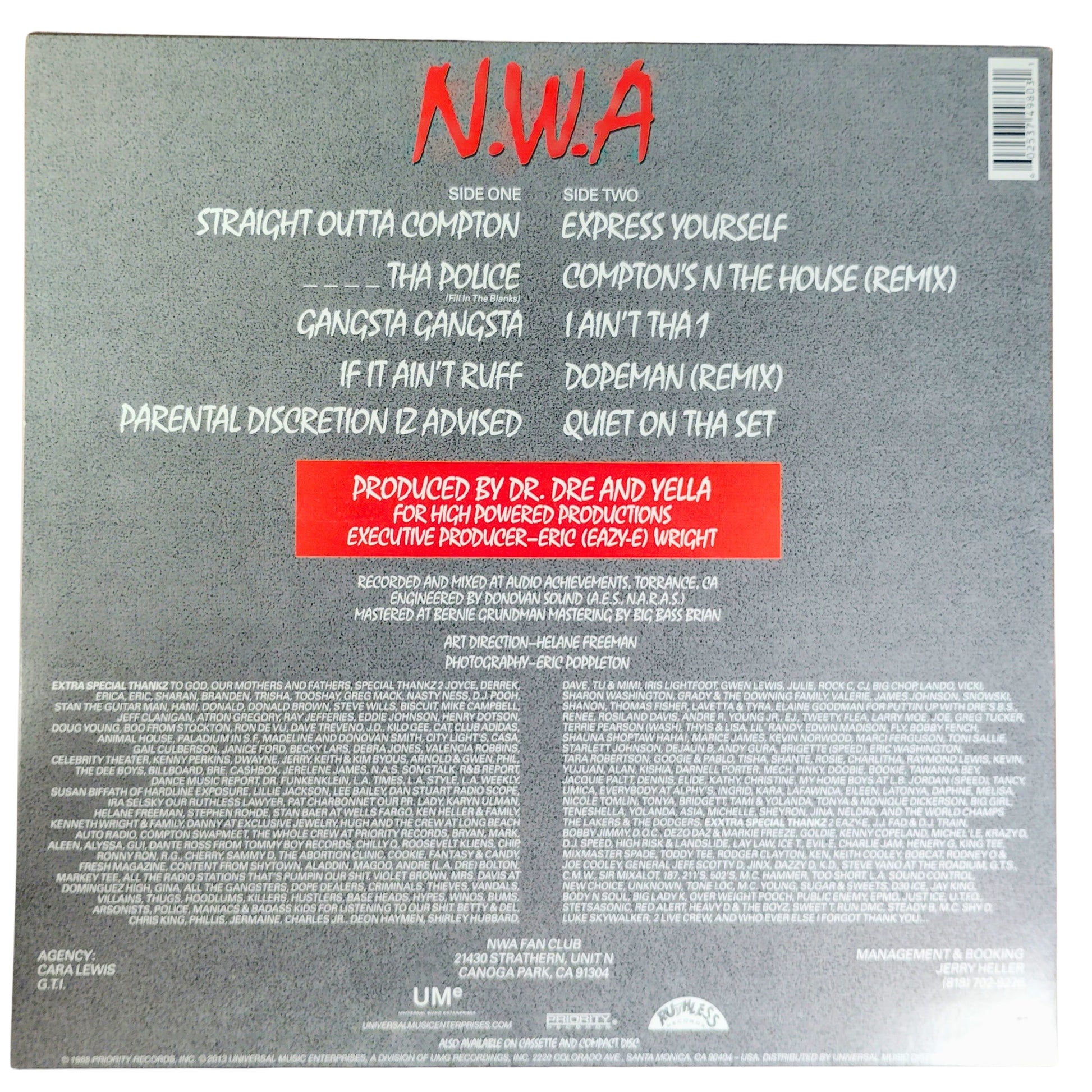 Music- Autographed- Ice Cube and DJ Yella Signed NWA Straight Outta Compton Vinyl Record Album Cover Beckett BAS Authentication 108