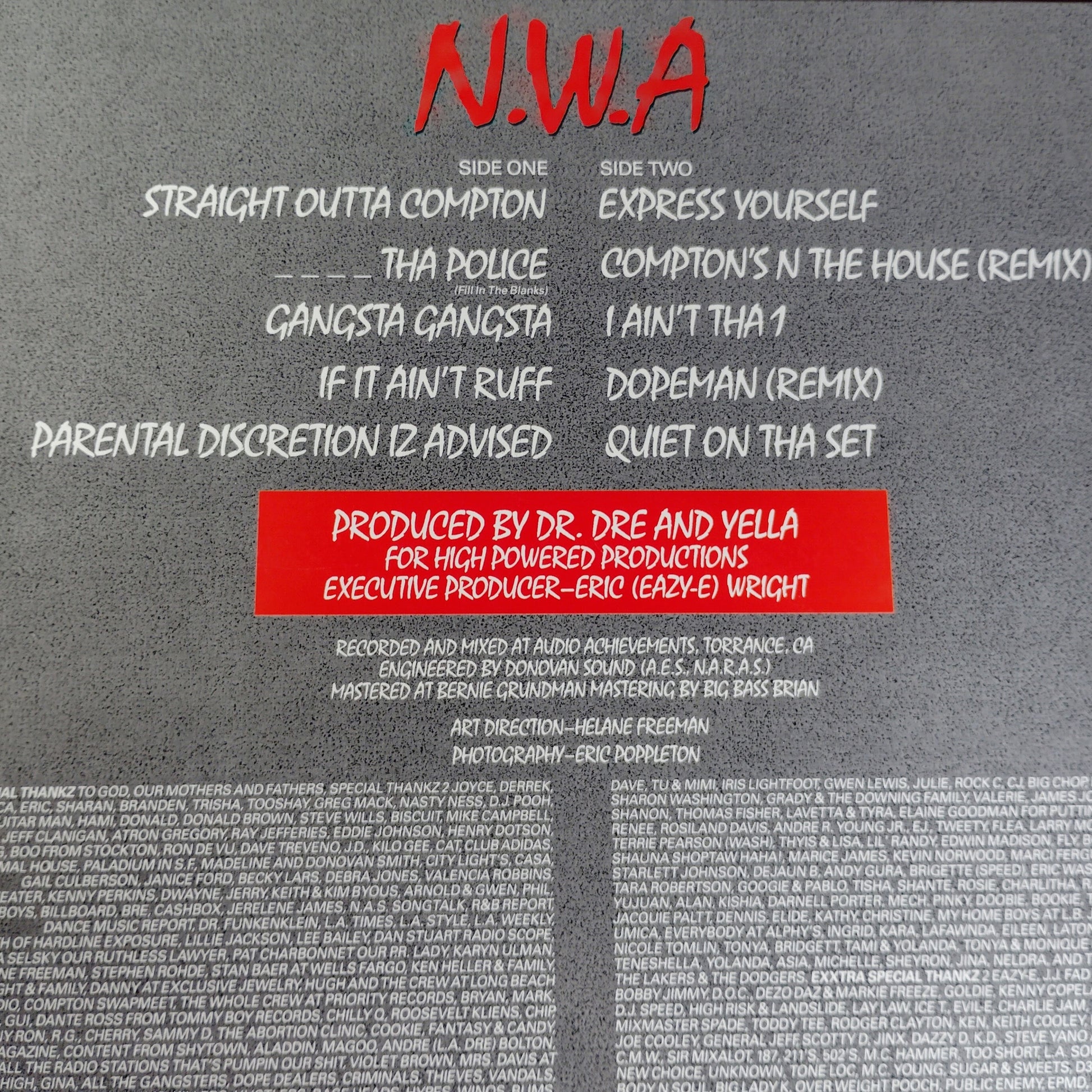 Music- Autographed- Ice Cube and DJ Yella Signed NWA Straight Outta Compton Vinyl Record Album Cover Beckett BAS Authentication 109
