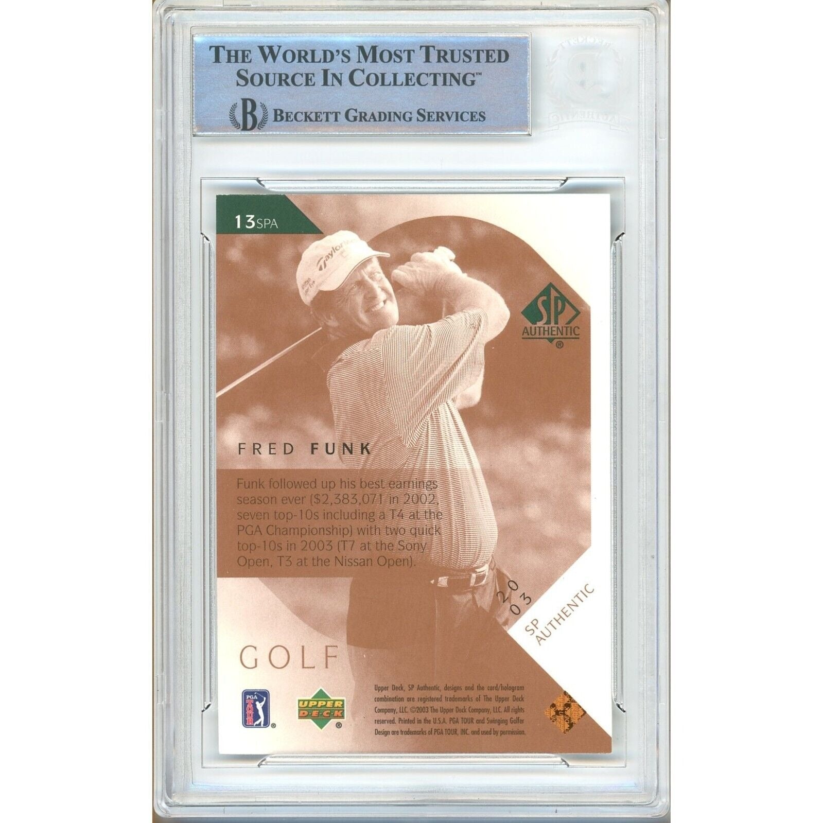Fred Funk signed trading card – signature close-up – Beckett COA