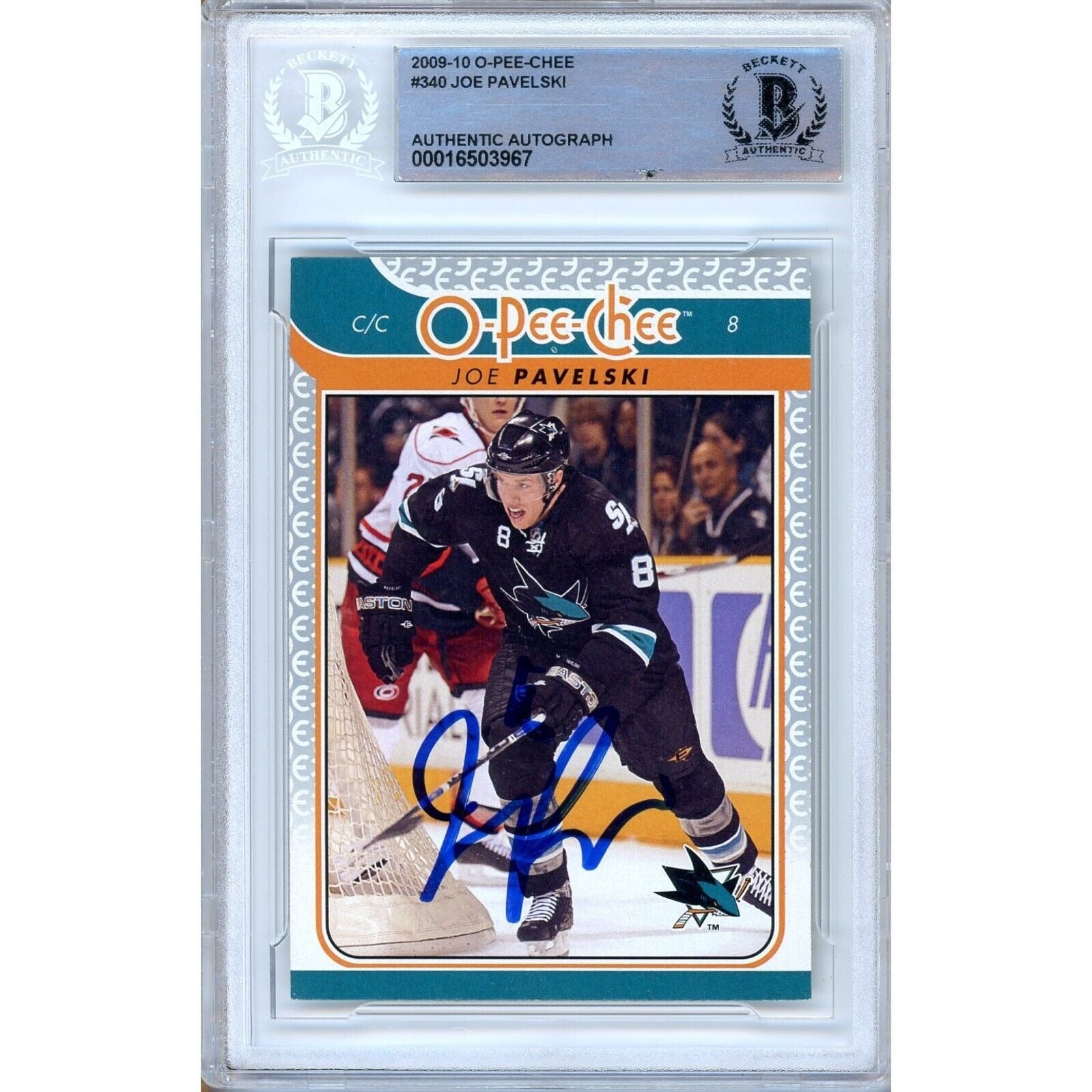 Joe Pavelski San Jose Sharks autographed trading card – full view – Beckett COA