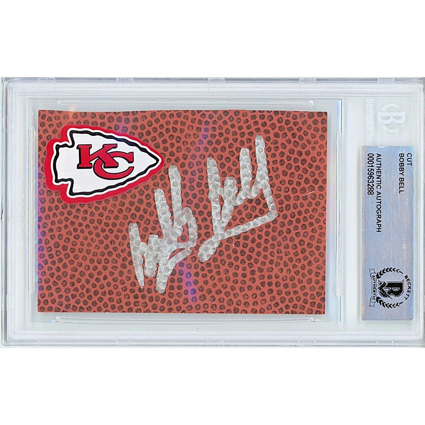 Footballs- Autographed- Bobby Bell Signed Kansas City Chiefs Football Cut Beckett Authentic Auto Slab Front