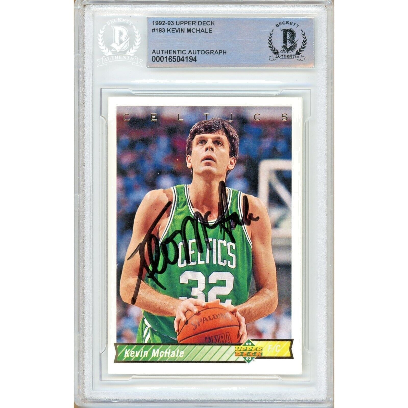 Basketballs- Autographed- Kevin McHale Boston Celtics Signed 1992-93 Upper Deck Basketball Card Beckett Authentic Auto Slab Front