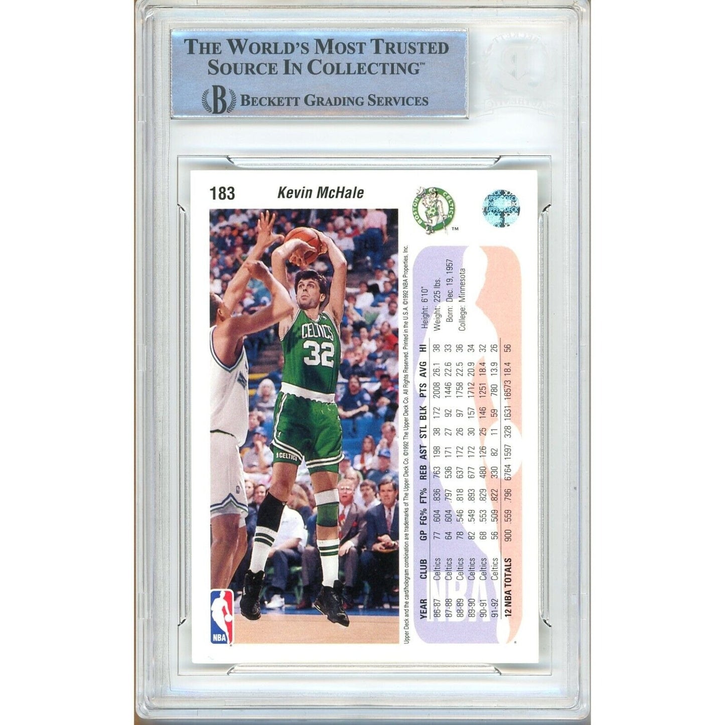 Basketballs- Autographed- Kevin McHale Boston Celtics Signed 1992-93 Upper Deck Basketball Card Beckett Authentic Auto Slab Back