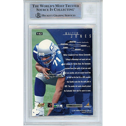 Footballs- Autographed- Walter Jones Seattle Seahawks Signed 1997 Pinnacle Inside Trading Card Beckett Authentic Auto Slab Back