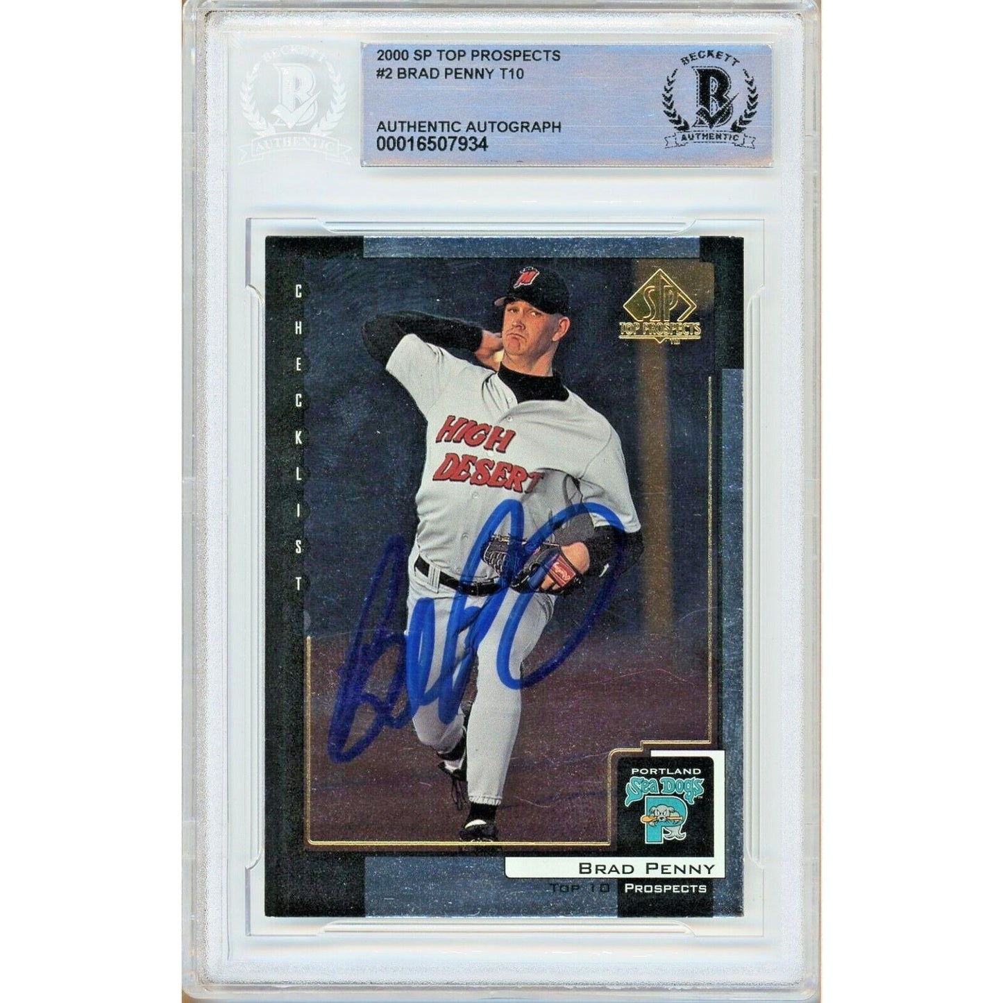 Baseballs- Autographed- Brad Penny Arizona Diamondbacks Signed 2000 SP Top Prospects Baseball Card Beckett Authentic Auto Slab Front