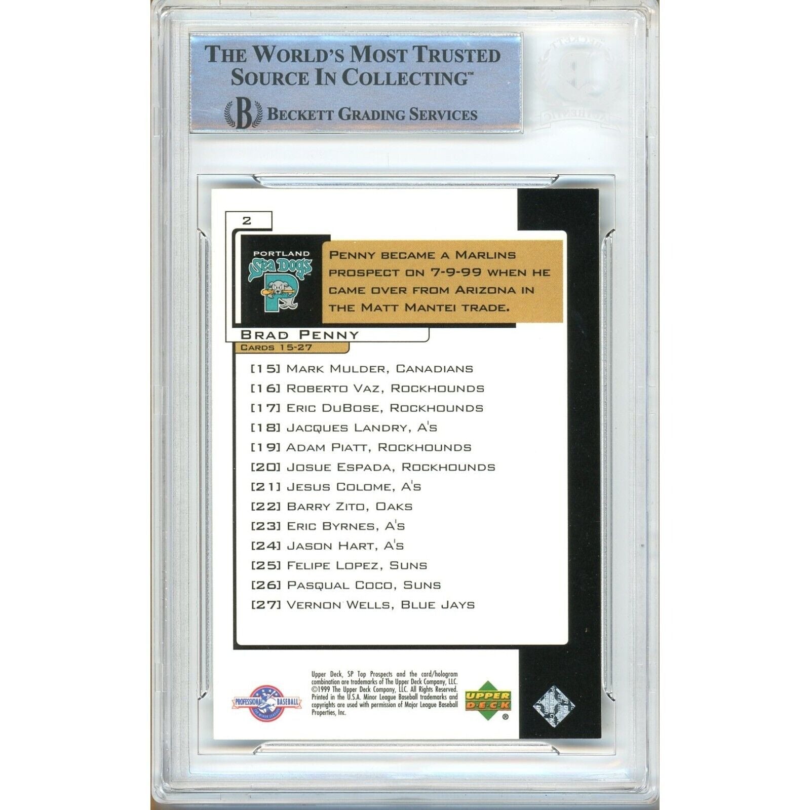 Brad Penny Top Prospects Signed Trading Card Beckett BAS