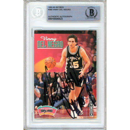 Basketballs- Autographed- Vinny Del Negro San Antonio Spurs Signed 1992-93 Skybox Trading Card Beckett Authentic Auto Slab Front