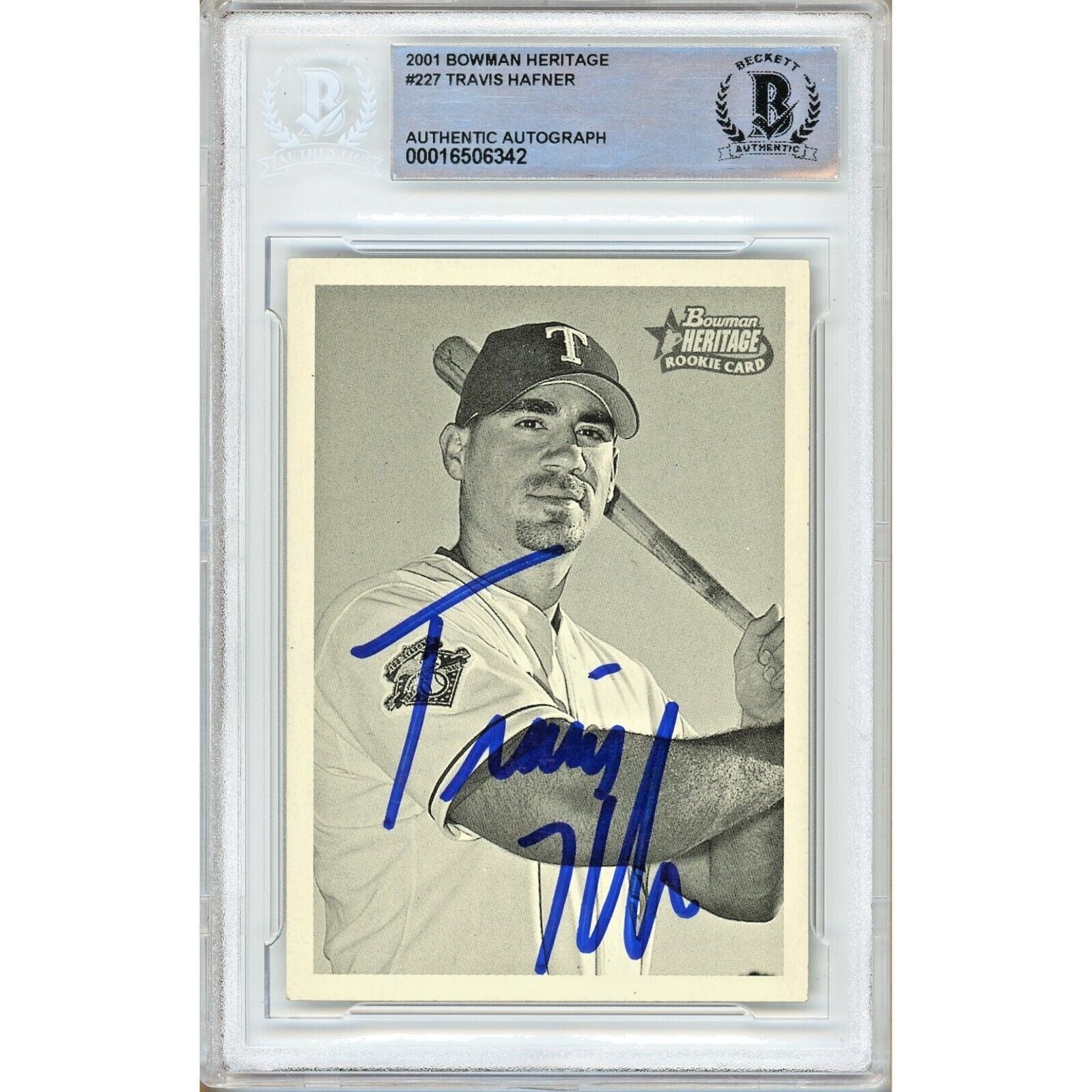 Travis Hafner Texas Rangers autographed trading card – full view – Beckett COA