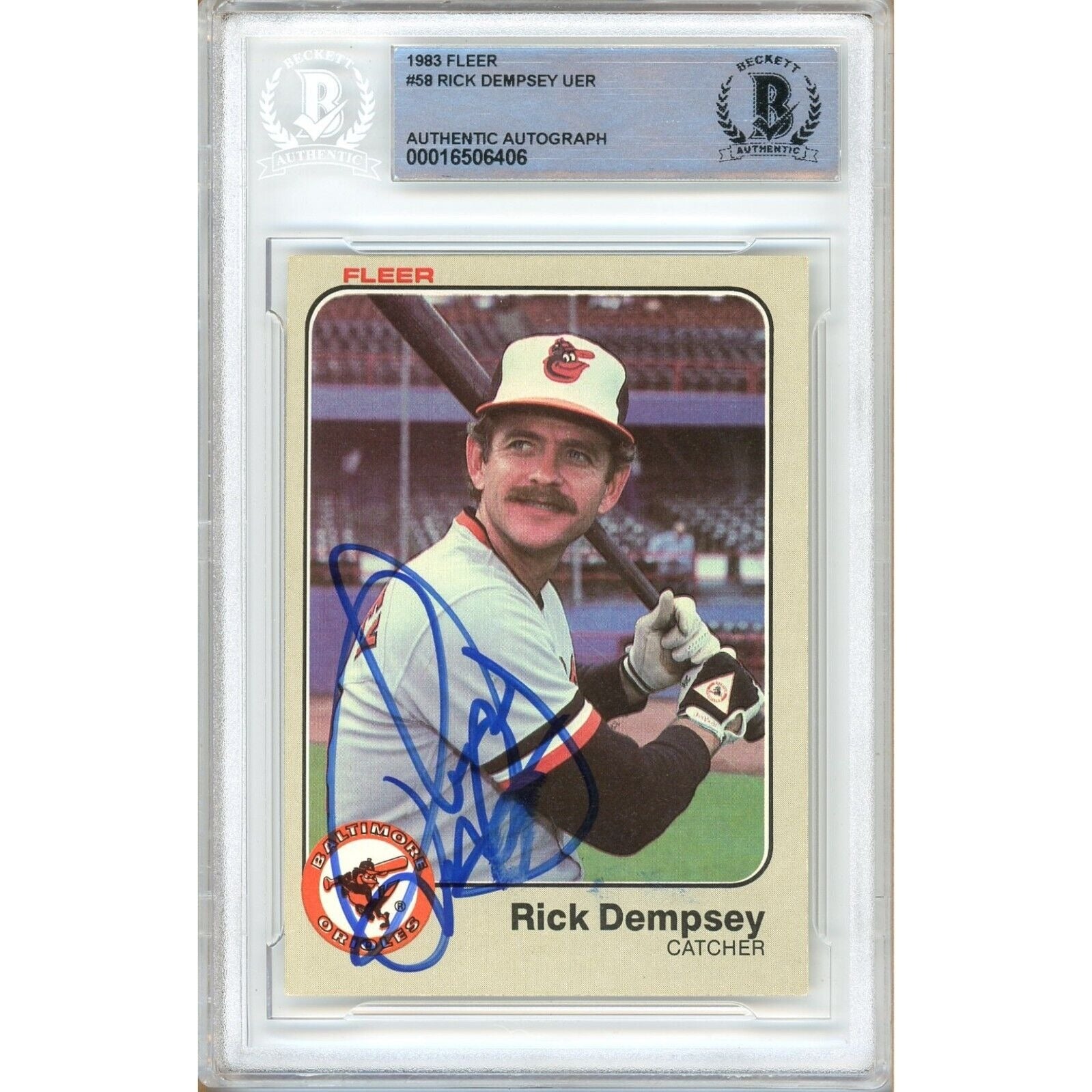 Rick Dempsey Baltimore Orioles autographed trading card – full view – Beckett COA