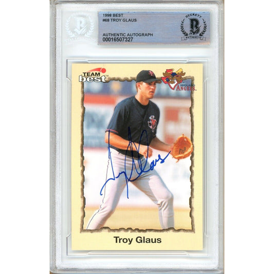 Baseballs- Autographed- Troy Glaus Anaheim Angels Signed 1998 Team Best Rookie Trading Card Beckett Authentic Auto Slab Front