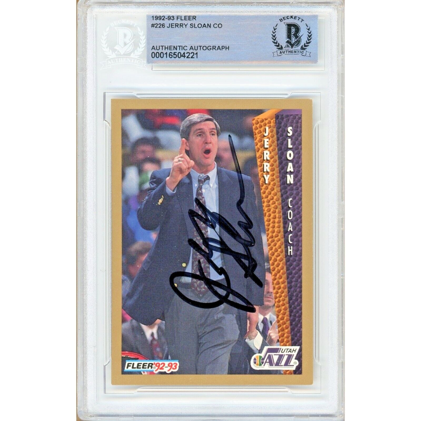 Jerry Sloan Utah Jazz autographed trading card – full view – Beckett COA