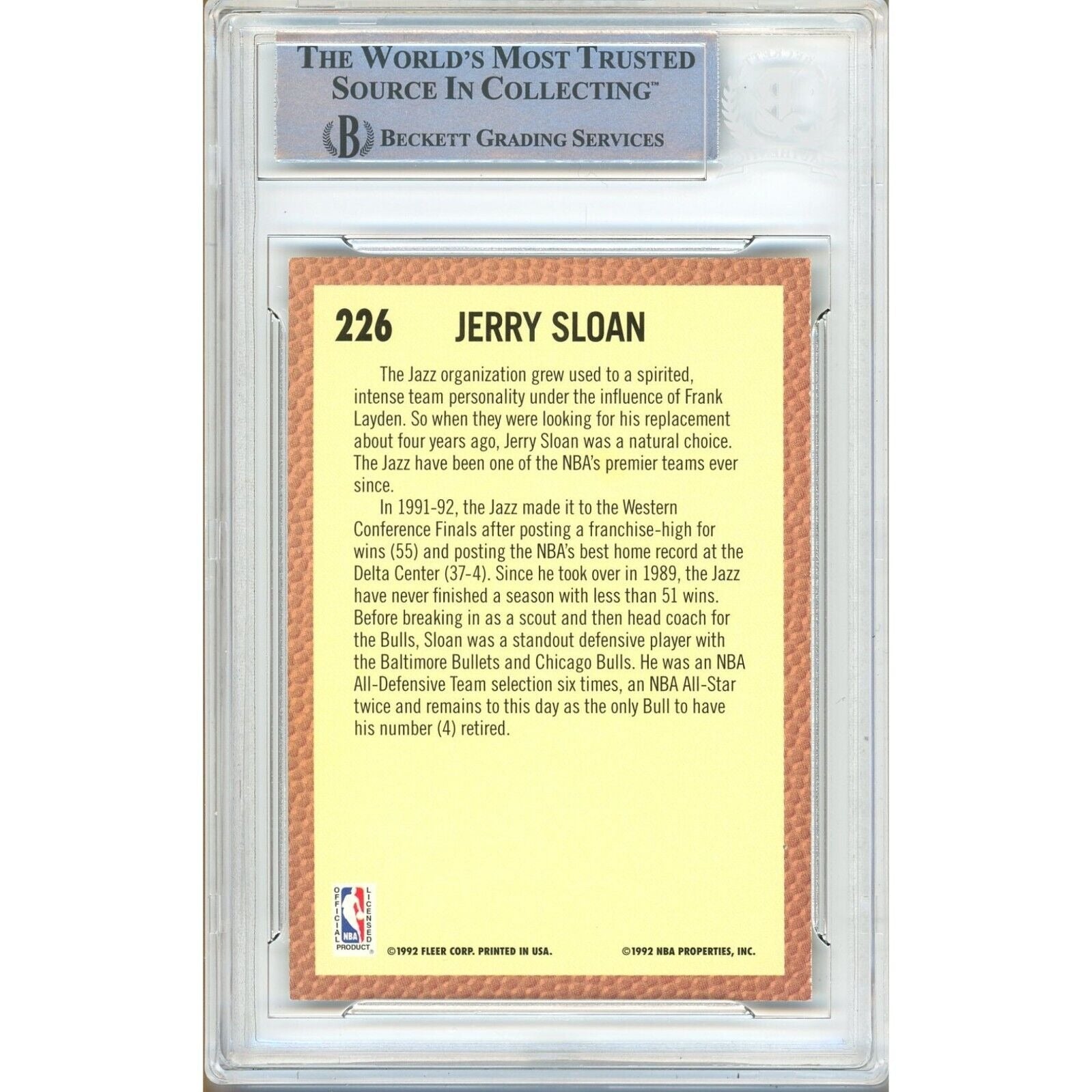 Jerry Sloan Utah Jazz signed trading card – signature close-up – Beckett COA
