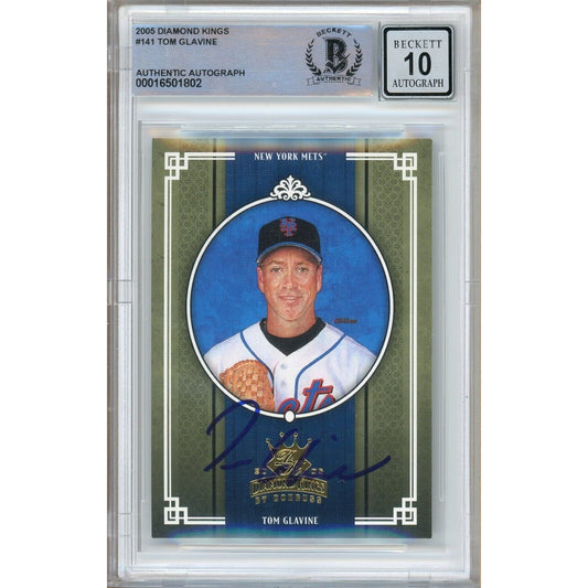 Baseballs- Autographed- Tom Glavine New York Mets Signed 2005 Donruss Diamond Kings Trading Card Beckett Authentic BGS Auto-10 Graded Slab Front