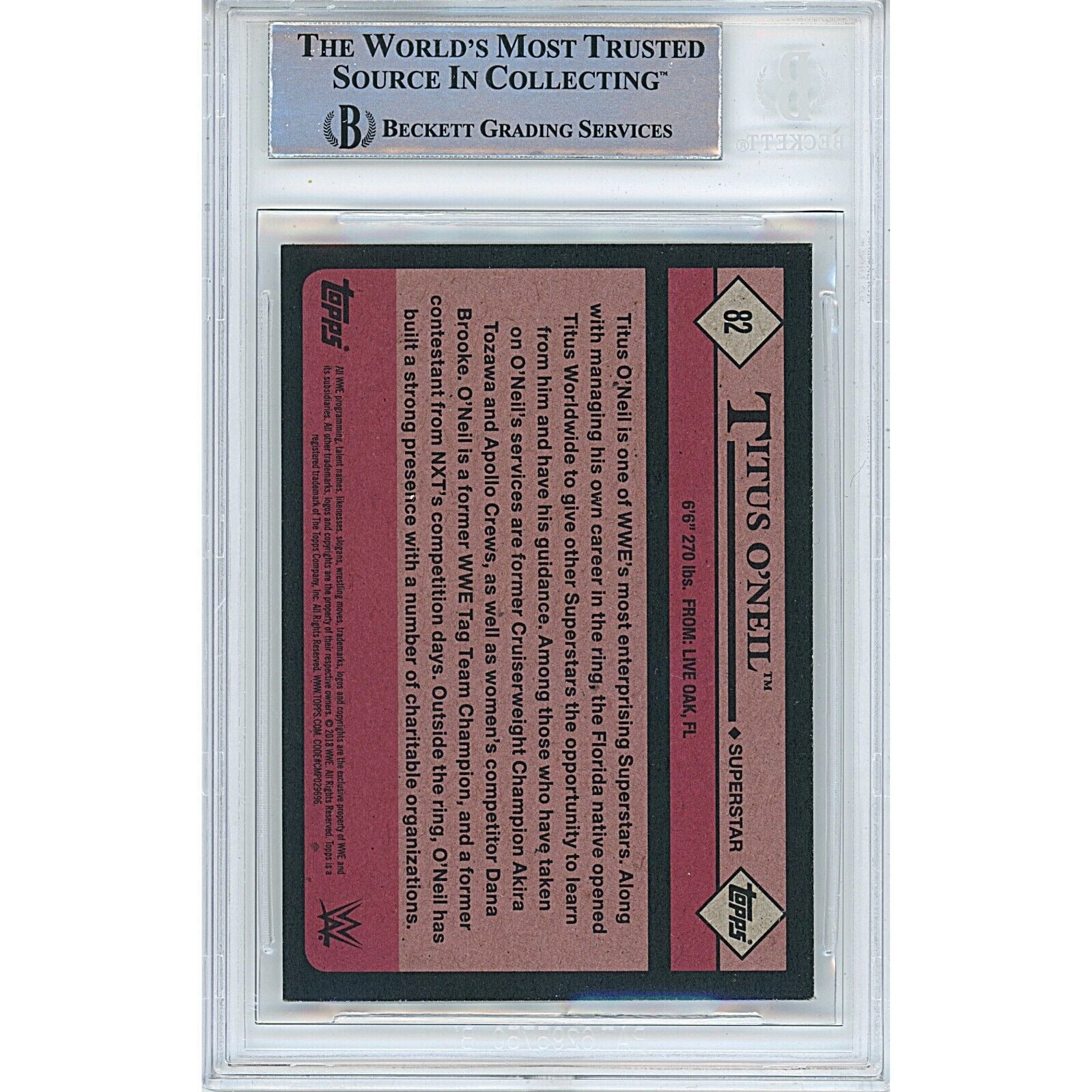 Titus O'Neil auto trading card – authentication sticker – Beckett COA