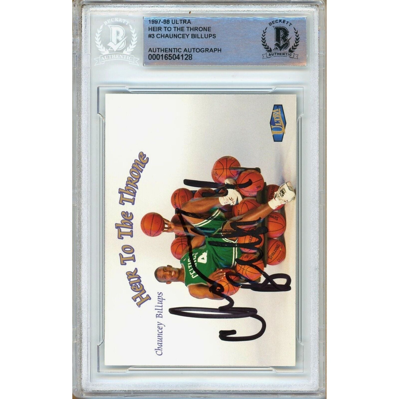 Basketballs- Autographed- Chauncey Billups Boston Celtics Signed 1997-98 Fleer Ultra Heir to the Throne Insert Basketball Card Beckett Authenticated Auto Slab Front