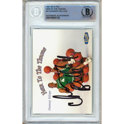 Basketballs- Autographed- Chauncey Billups Boston Celtics Signed 1997-98 Fleer Ultra Heir to the Throne Insert Basketball Card Beckett Authenticated Auto Slab Front