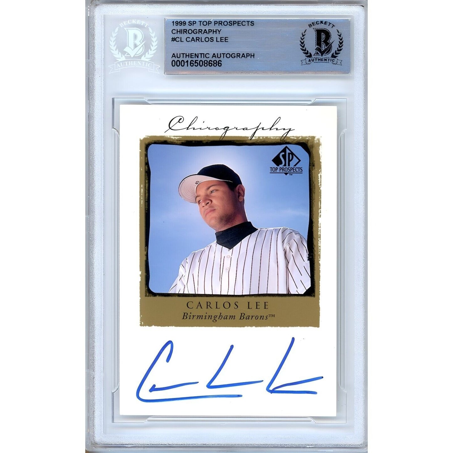 Baseballs- Autographed- Carlos Lee Chicago White Sox Signed 1999 Upper Deck SP Chirography Rookie Baseball Card Beckett Authentic Auto Slab Front