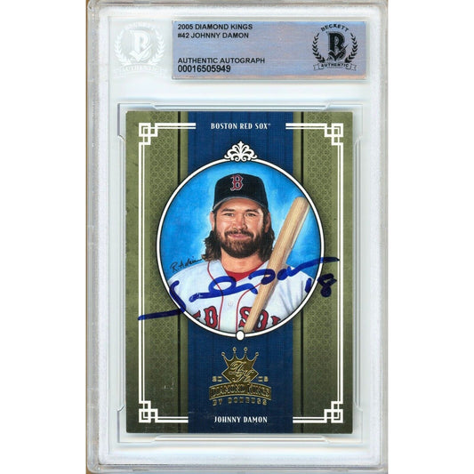 Baseballs- Autographed- Johnny Damon Boston Red Sox Signed 2005 Donruss Diamond Kings Baseball Card Beckett Authentic Auto Slab Front