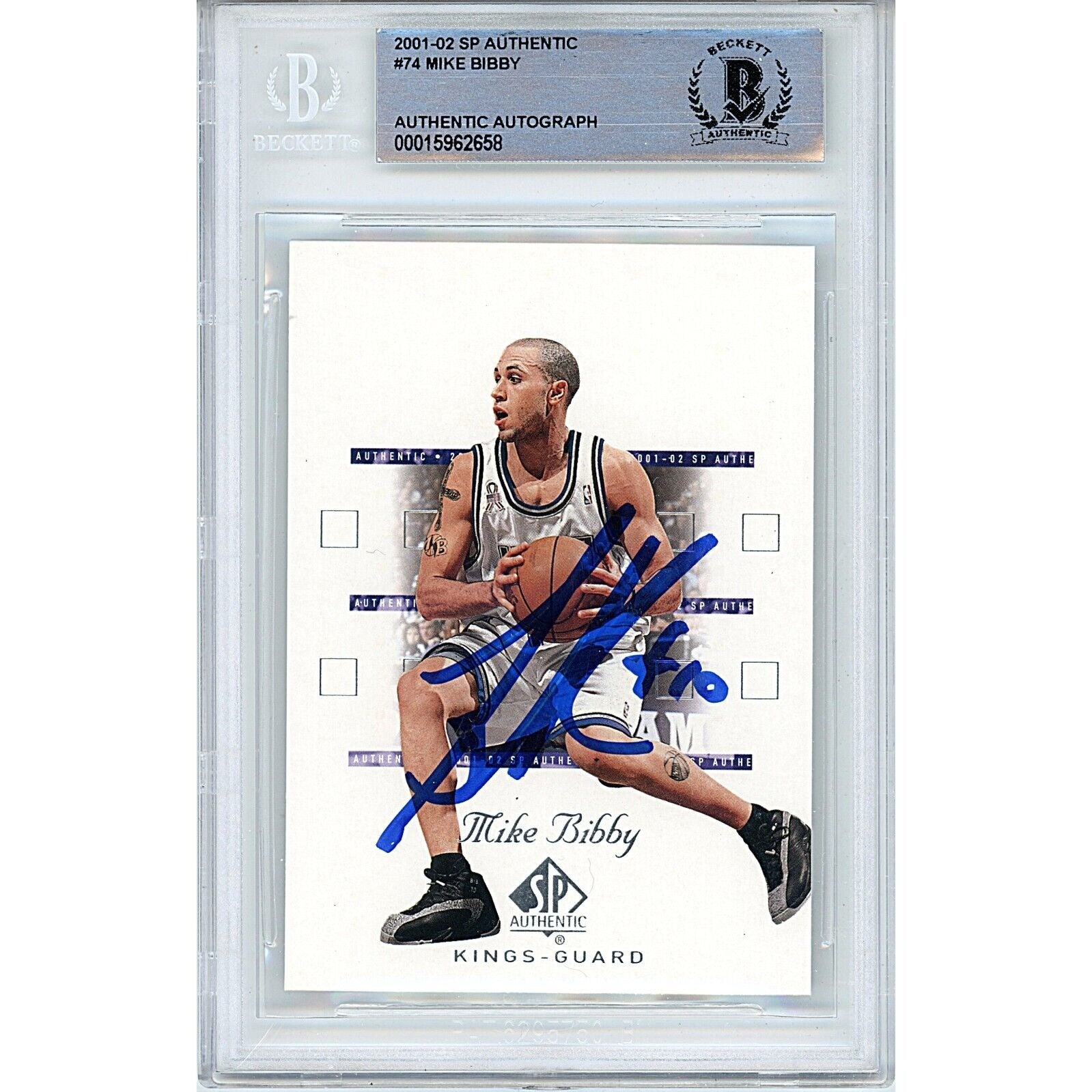 Basketballs- Autographed- Mike Bibby Sacramento Kings Signed 2001-02 Upper Deck SP Authentic Basketball Card Beckett Auth Auto Slab Front