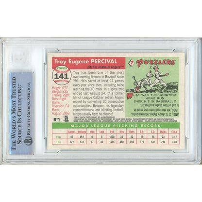 Baseballs- Autographed- Troy Percival Los Angeles Angels Signed 2004 Topps Heritage Trading Card Beckett Authentic Auto Slab Back