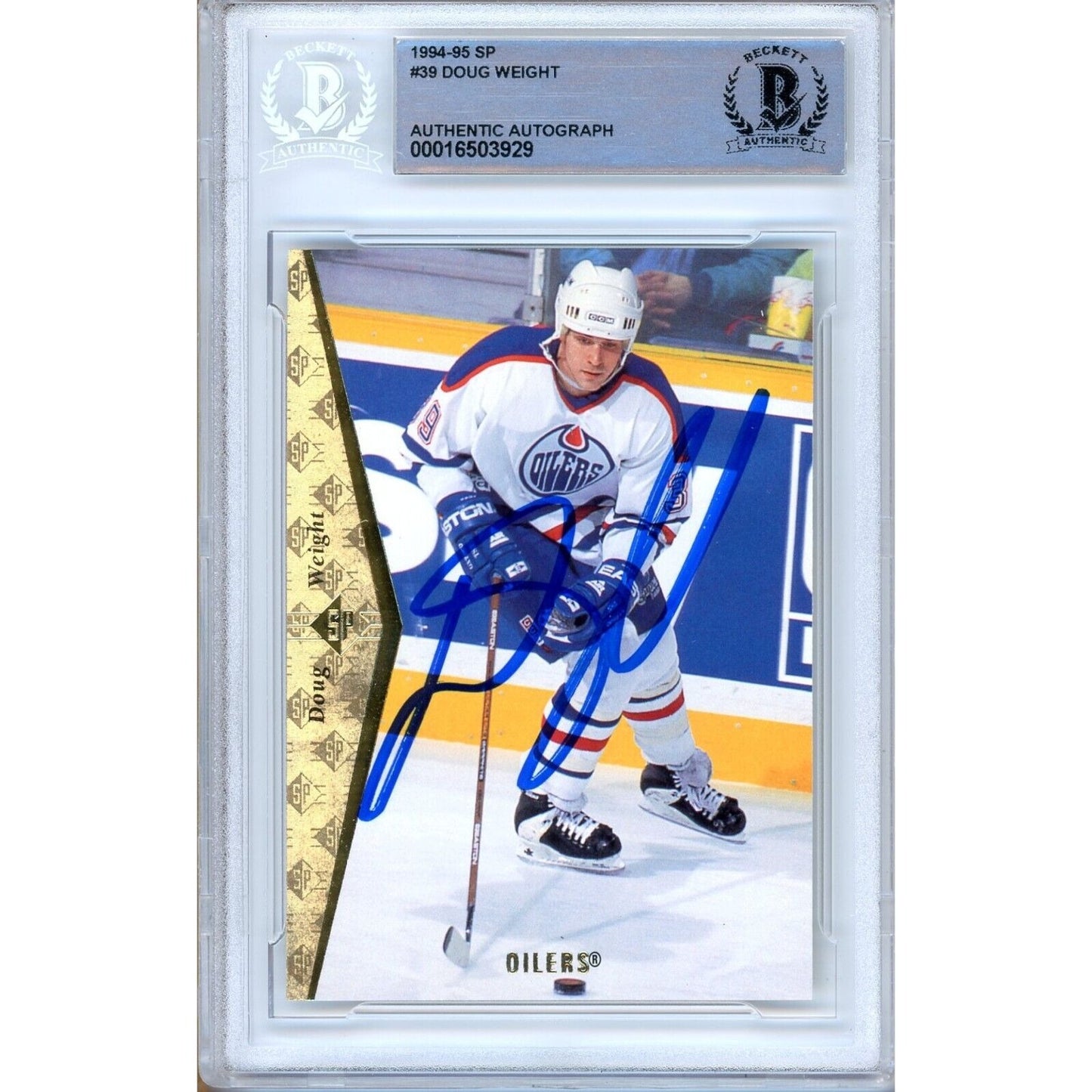 Hockey- Autographed- Doug Weight Edmonton Oilers Signed 1994-95 Upper Deck SP Hockey Card Beckett Authentic Auto Slab Front