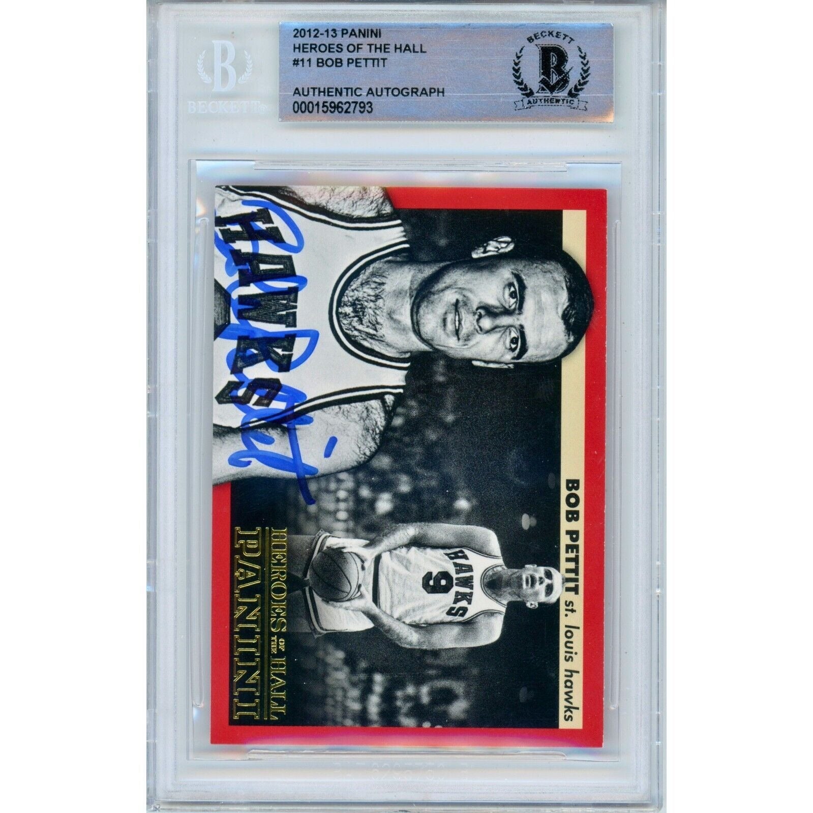 2013 Panini #38 Bob Pettit St Louis Hawks Signed Trading Card – Beckett BAS