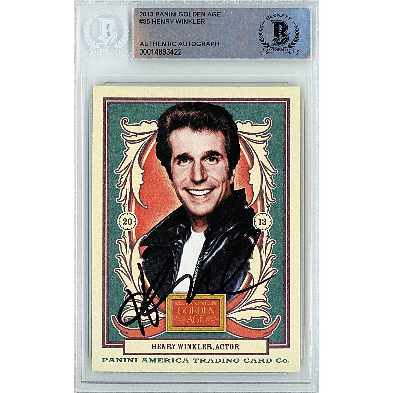 Hollywood- Autographed- Henry Winkler Signed 2013 Panini Golden Age Trading Card Beckett Authentic Auto Slab Front