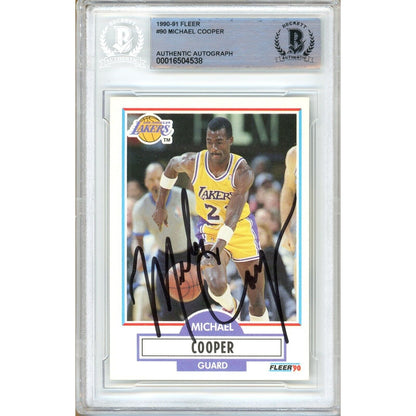 Basketballs- Autographed- Michael Cooper Los Angeles Lakers Signed 1990-91 Fleer Basketball Card Beckett Authentic Auto Slab Front