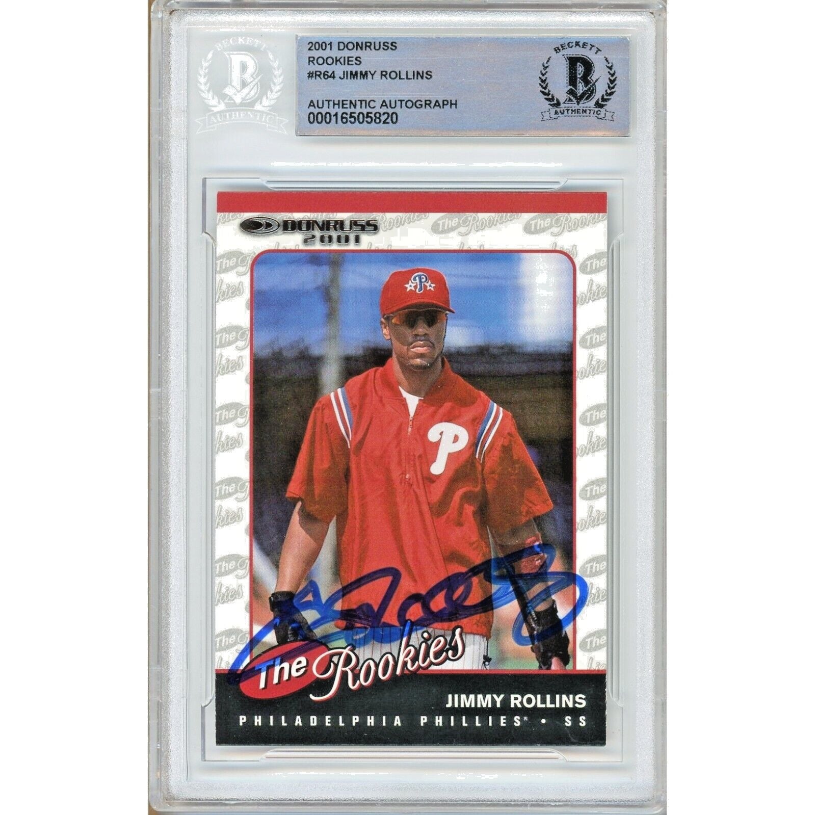 Jimmy Rollins Phillies autographed trading card – full view – Beckett COA
