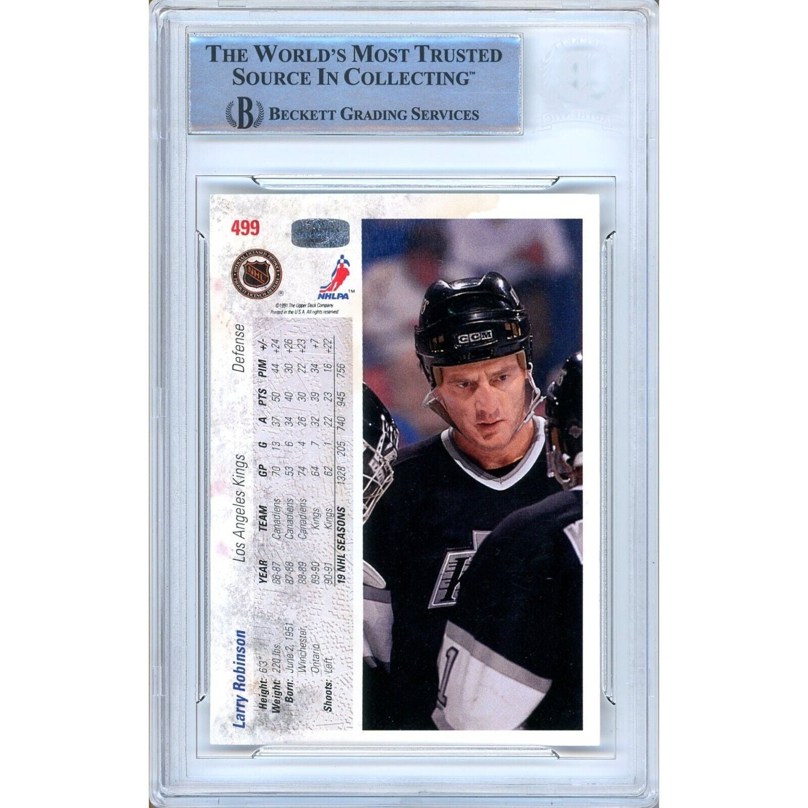 Larry Robinson Los Angeles Kings signed trading card – signature close-up – Beckett COA