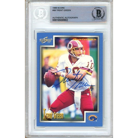 Footballs- Autographed- Trent Green Washington Commanders Signed 1999 Score Trading Card Beckett Authentic Auto Slab Front