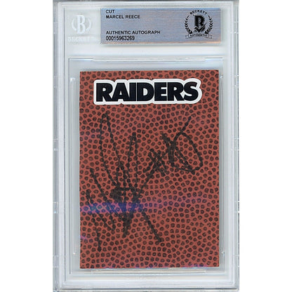 Footballs- Autographed- Marcel Reece Las Vegas Raiders Signed Football Signature Cut Beckett Authentic Auto Slab Front