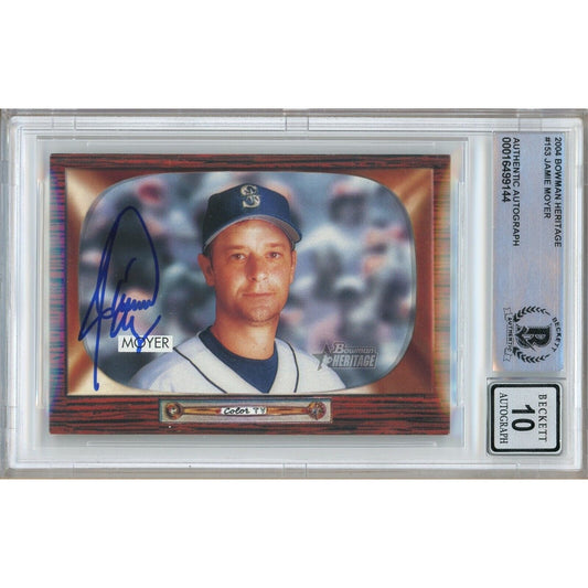 Baseballs- Autographed- Jamie Moyer Seattle Mariners Signed 2004 Bowman Heritage Baseball Card Beckett Authentic BGS Auto-10 Graded Slab Front