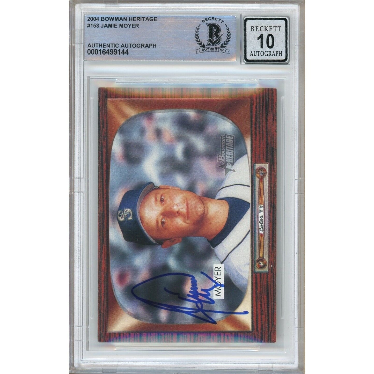 Baseballs- Autographed- Jamie Moyer Seattle Mariners Signed 2004 Bowman Heritage Baseball Card Beckett Authenticated BGS Auto-10 Graded Slab Front