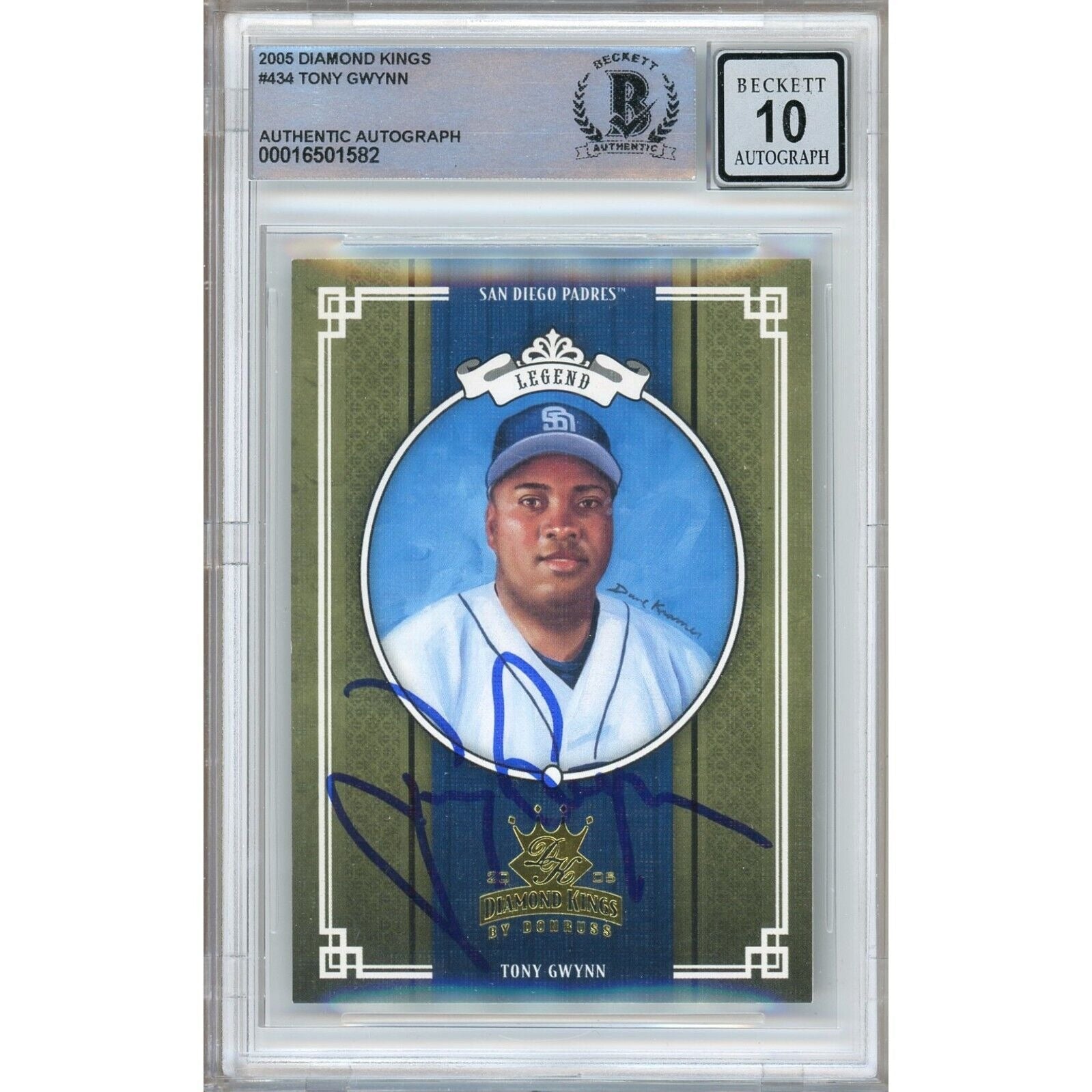 Baseballs- Autographed- Tony Gwynn San Diego Padres Signed 2005 Donruss Diamond Kings Trading Card Beckett Authentic BGS Auto-10 Graded Slab Front