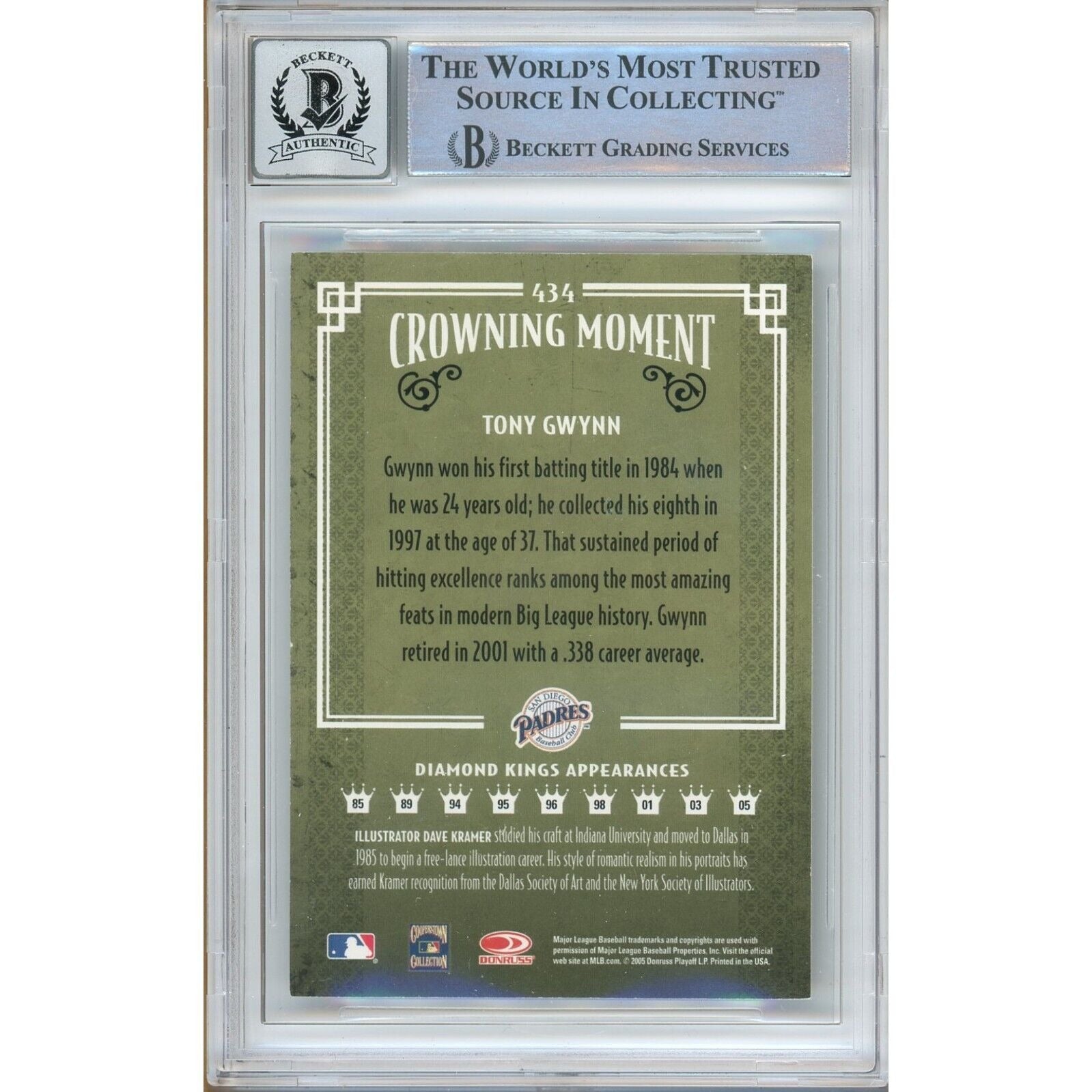 Tony Gwynn San Diego Padres signed trading card – signature close-up – Beckett COA
