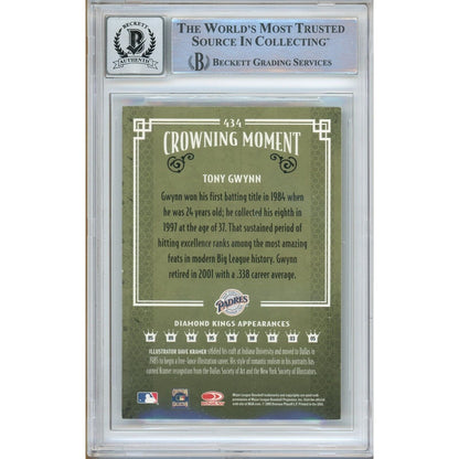 Baseballs- Autographed- Tony Gwynn San Diego Padres Signed 2005 Donruss Diamond Kings Trading Card Beckett Authentic BGS Auto-10 Graded Slab Back