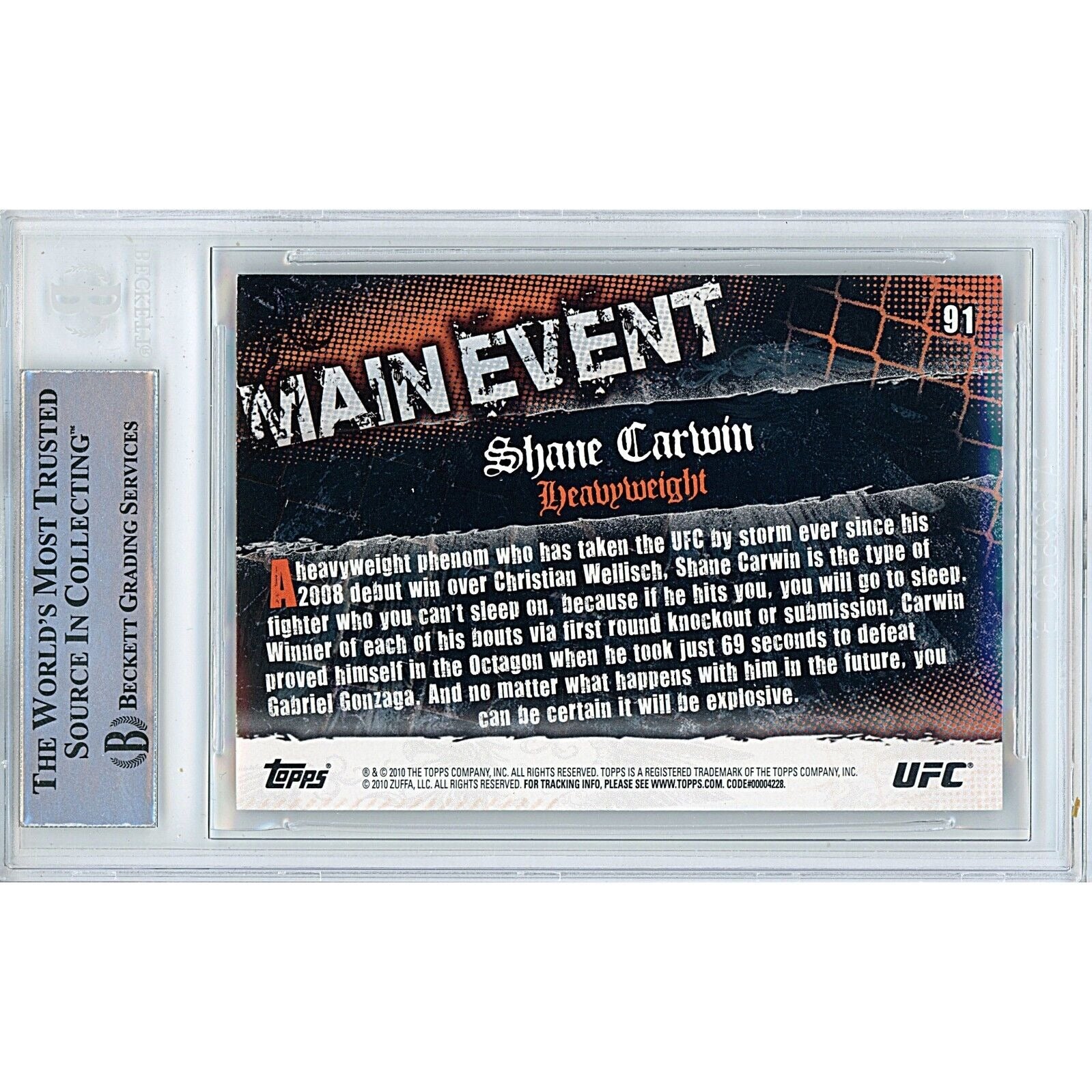 Shane Carwin signed trading card – signature close-up – Beckett COA