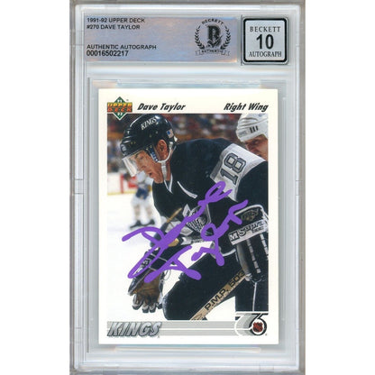 Hockey- Autographed- Dave Taylor Los Angeles Kings Signed 1991-92 Upper Deck Hockey Card Beckett Authentic BGS Auto-10 Graded Slab