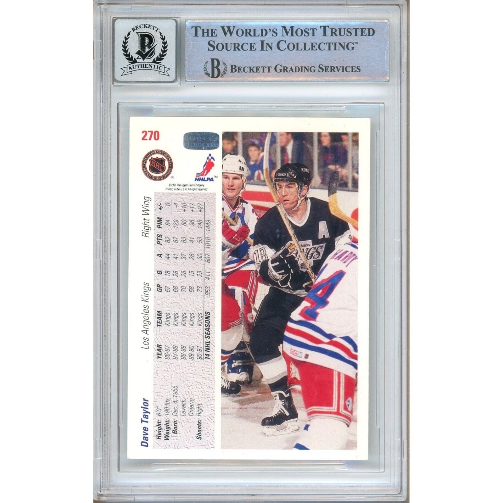 1991 Upper Deck #270 Dave Taylor Los Angeles Kings Signed Trading Card – Beckett BAS