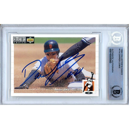 Baseballs- Autographed- Darren Lewis San Francisco Giants Signed 1994 Upper Deck Collectors Choice Baseball Card Beckett Authentic Auto Slab Front