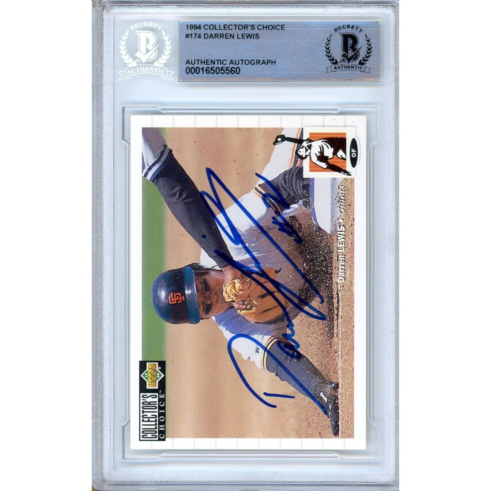 Baseballs- Autographed- Darren Lewis San Francisco Giants Signed 1994 Upper Deck Collectors Choice Baseball Card Beckett Authenticated Auto Slab Front