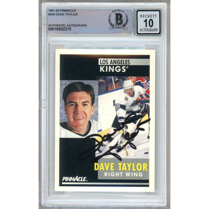 Hockey- Autographed- Dave Taylor Los Angeles Kings Signed 1991-92 Pinnacle Hockey Card Beckett Authentic BGS Auto-10 Graded Slab Front