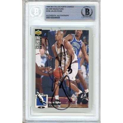 Basketballs- Autographed- Jalen Rose Denver Nuggets Signed 1994-95 Collectors Choice Silver Signature Basketball Rookie Card Beckett Authentic Auto Slab Front