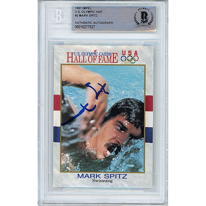 Olympics- Autographed- Mark Spitz Team USA Signed 1991 Impel US Olympic Cards Beckett Authentic Auto Slab Front