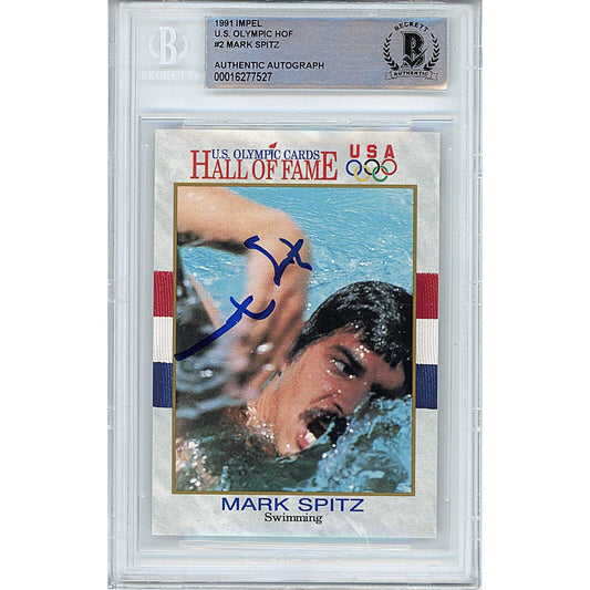 Olympics- Autographed- Mark Spitz Team USA Signed 1991 Impel US Olympic Cards Beckett Authentic Auto Slab Front