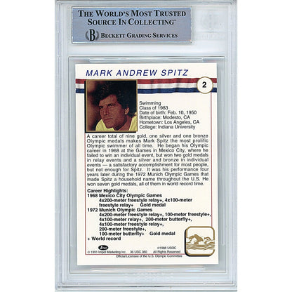 Olympics- Autographed- Mark Spitz Team USA Signed 1991 Impel US Olympic Cards Beckett Authentic Auto Slab Back