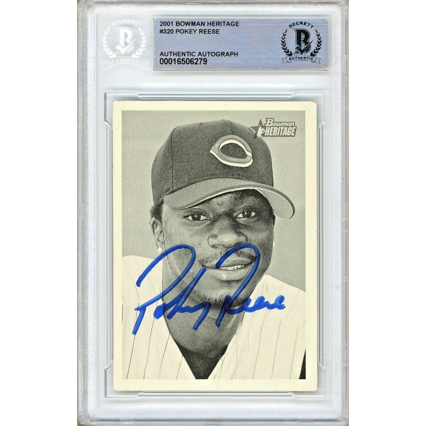 Baseballs- Autographed- Pokey Reese Cincinnati Reds Signed 2001 Bowman Heritage Baseball Card Beckett Authentic Auto Slab Front