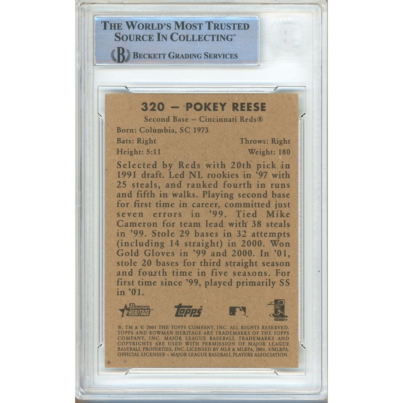 Pokey Reese Cincinnati Reds signed trading card – signature close-up – Beckett COA