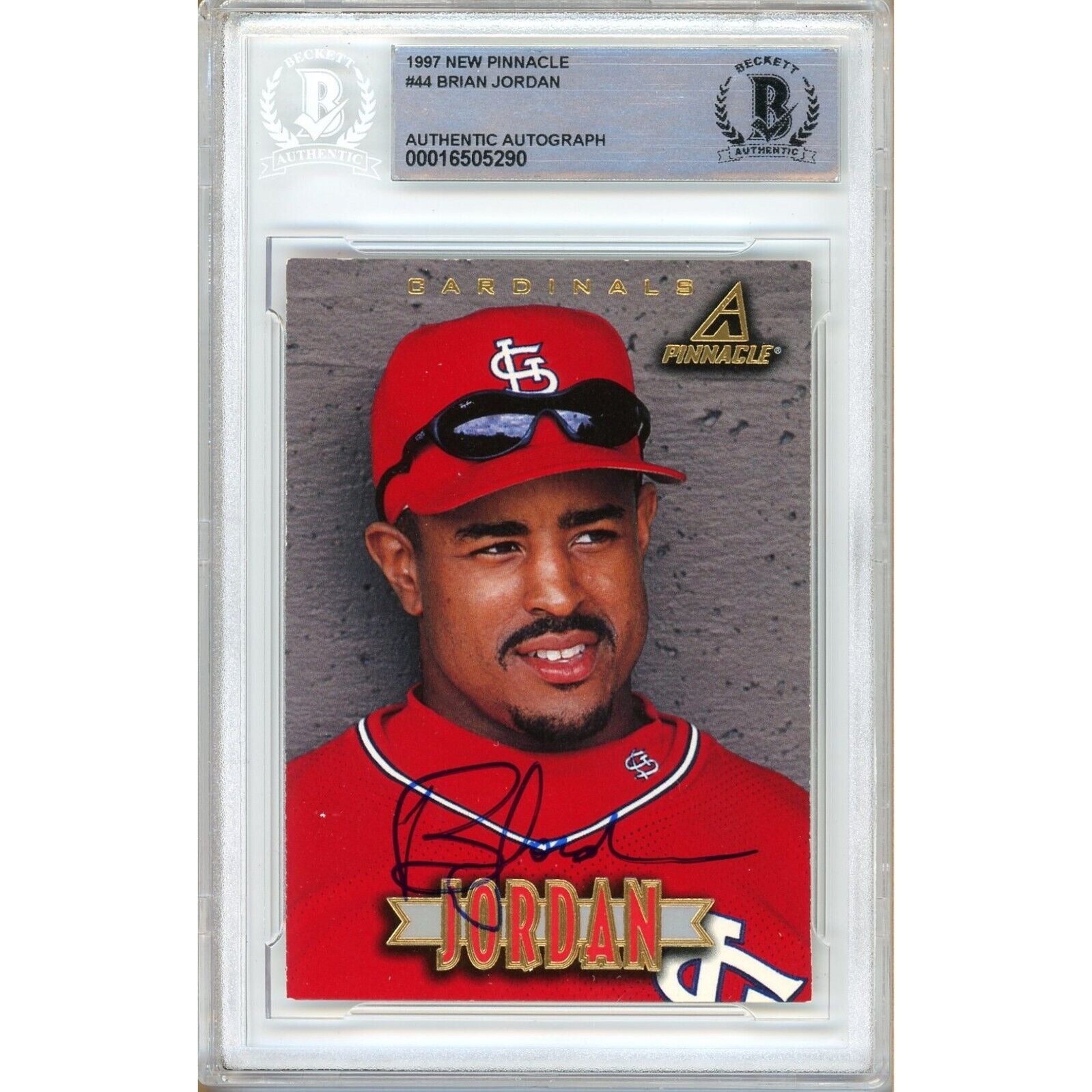 1997 #44 Brian Jordan St Louis Cardinals Autographed Trading Card – Beckett BAS